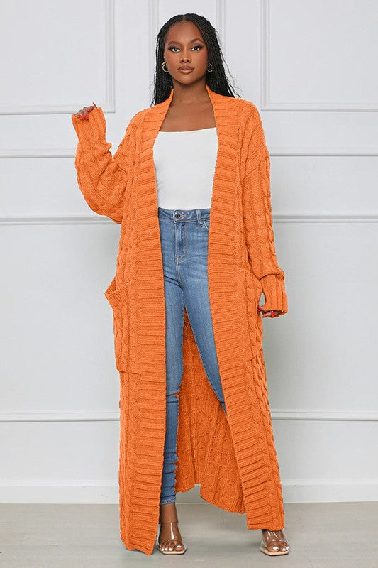 Orange Floor Length Sweater Cardigan