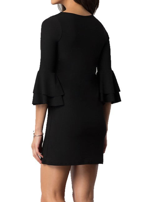 DOUBLE FLOUNCE 3/4 SLEEVE SHORT PARTY DRESS