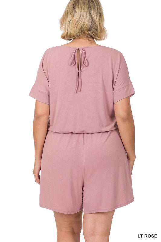 Plus Romper with Elastic Waist & Back