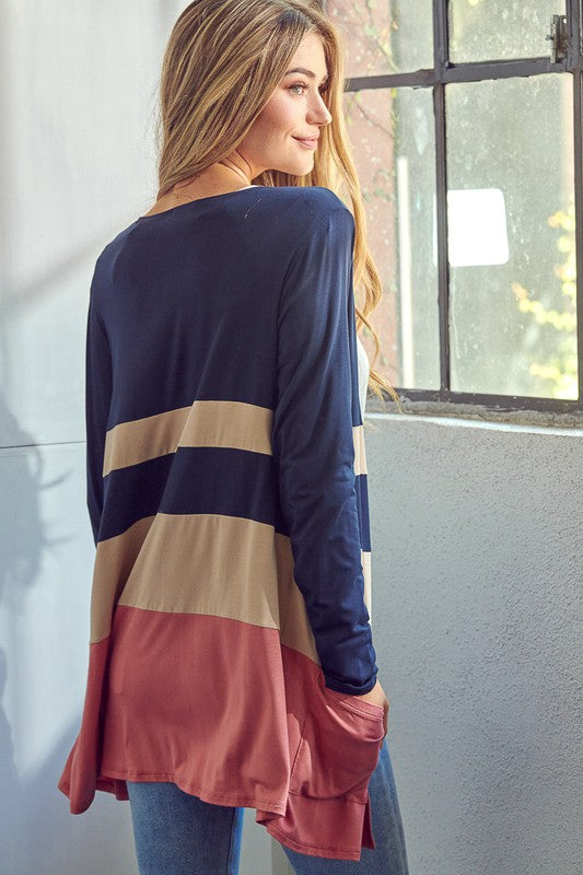 PLUS SOLID COLORBLOCK CARDIGAN