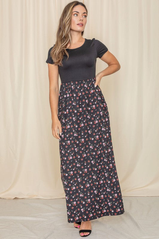 Plus Short Sleeve Floral Maxi Dress