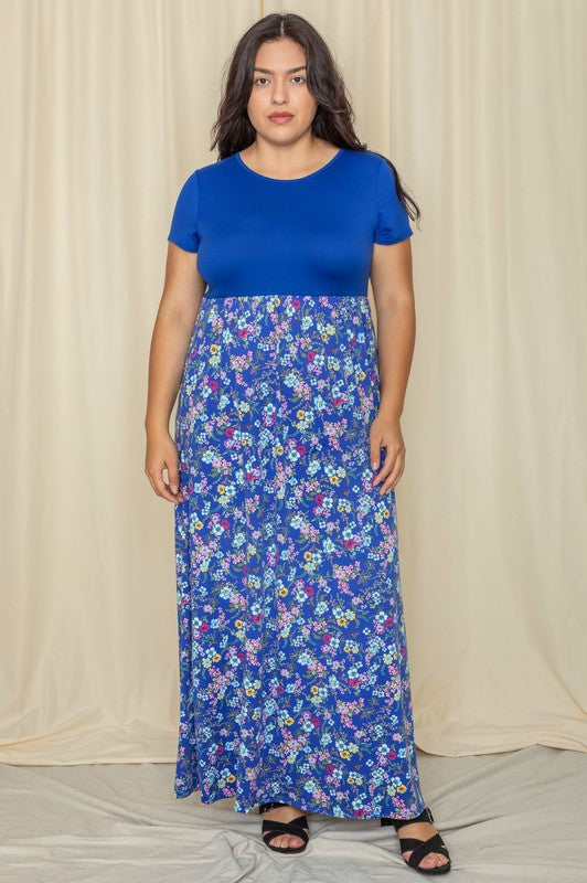 Plus Short Sleeve Floral Maxi Dress