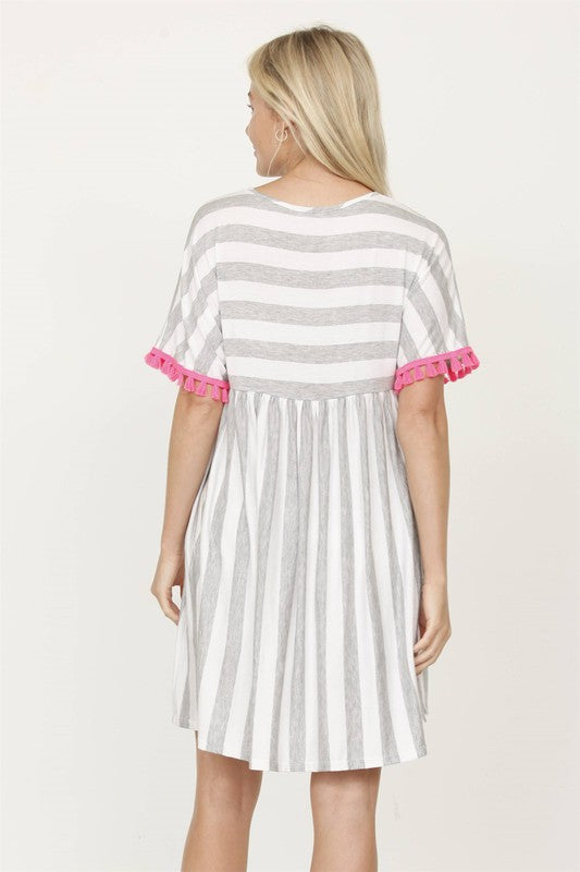 Plus Stripe Tassel Mini Dress