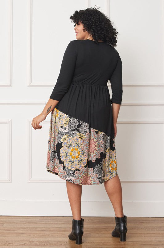 Plus Asymmetrical Accent Midi Dress