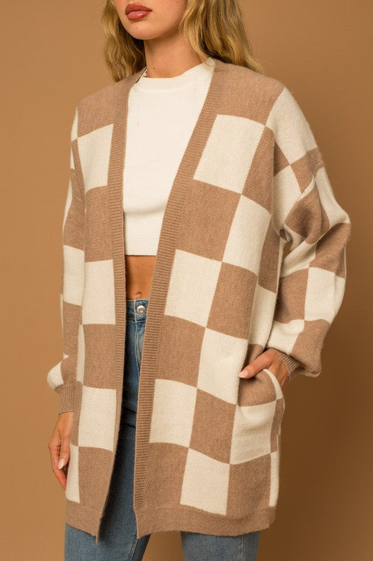 Checker Graphic Sweater Cardigan