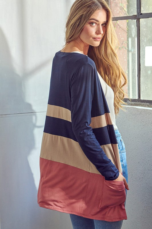 PLUS SOLID COLORBLOCK CARDIGAN