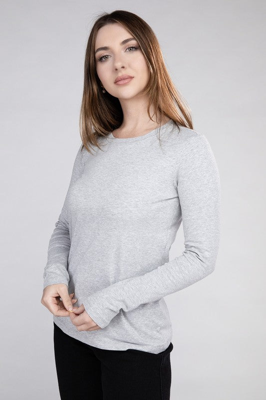 Cotton Crew Neck Long Sleeve T-Shirt