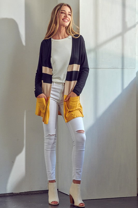 PLUS SOLID COLORBLOCK CARDIGAN